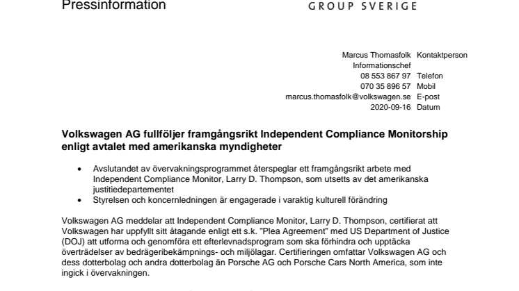 VW AG_Monitorarbetet avslutat framgångsrikt_20200916