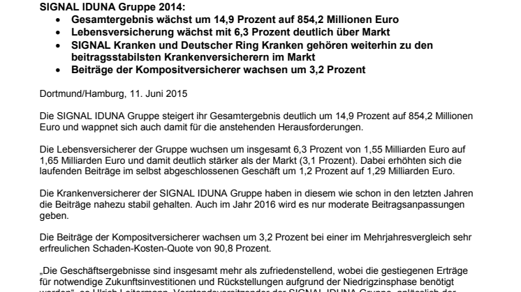 SIGNAL IDUNA Gruppe - Bilanz 2014