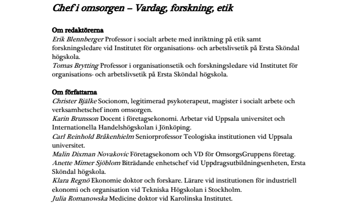 Bilaga till boken Chef i omsorgen - Vardag, forskning, etik