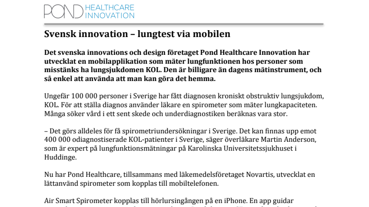 Ny svensk innovation – lungtest för KOL-patienter via mobilen