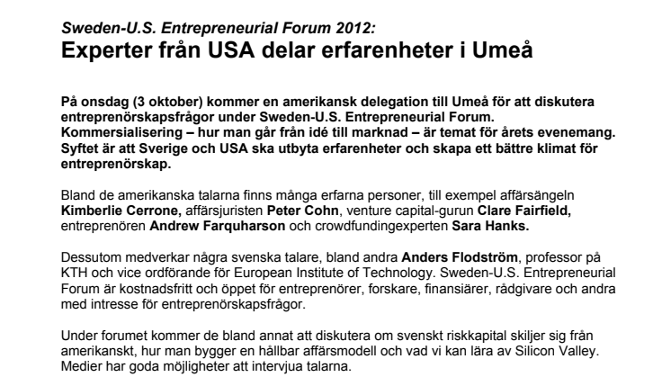 Experter från USA delar erfarenheter i Umeå