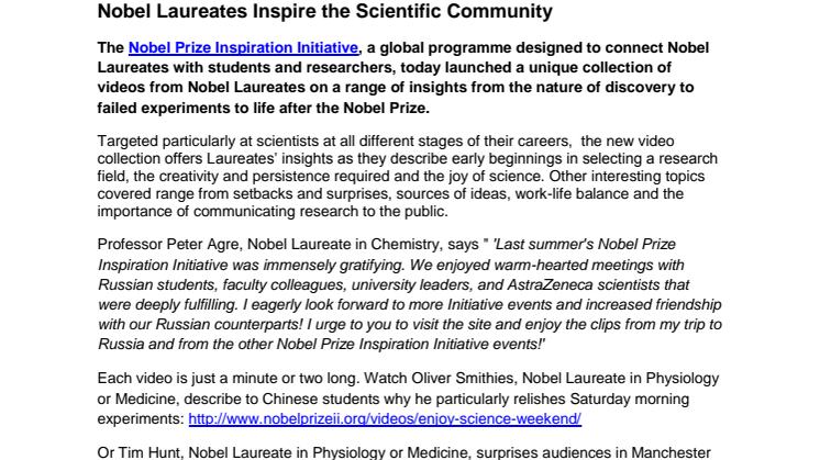 Nobel Laureates Inspire the Scientific Community