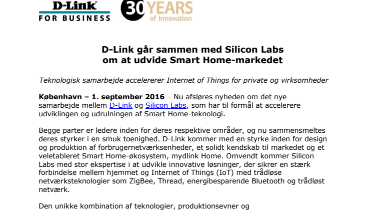 D-Link går sammen med Silicon Labs om at udvide Smart Home-markedet