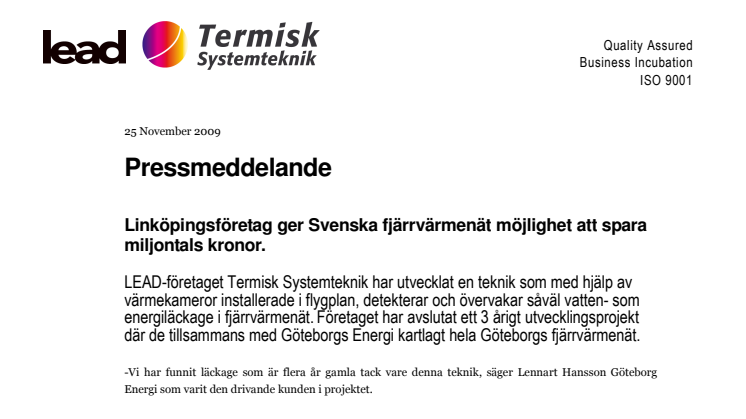 Linköpingsföretag ger Svenska fjärrvärmenät möjlighet att spara miljontals kronor.