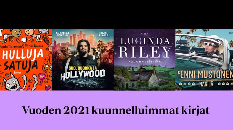 Hulluja satuja, Suo, kuokka ja Hollywood, Kadonnut sisar ja Näkijä ovat lajityyppiensä kuunnelluimat kirjat.