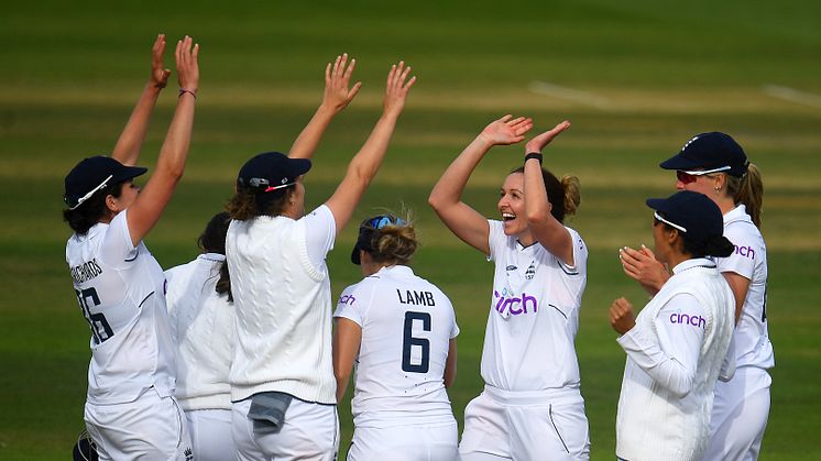 Kate Cross celebrates one of her four wickets. Photo: Getty Images