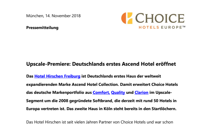 Upscale-Premiere: Deutschlands erstes Ascend Hotel eröffnet