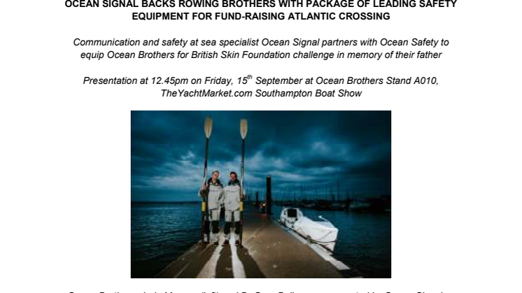 Ocean Signal Backs Rowing Brothers with Package of Leading Safety Equipment for Fund-Raising Atlantic Crossing