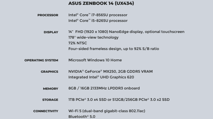 Zenbook 14 (UX434) specifications