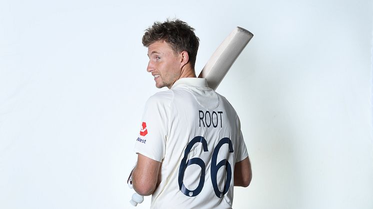 England Test captain, Joe Root, wearing the new Test shirt with squad name and number introduced for Test cricket. 