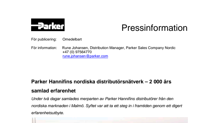 Parker Hannifins nordiska distributörer – 2 000 års samlad erfarenhet
