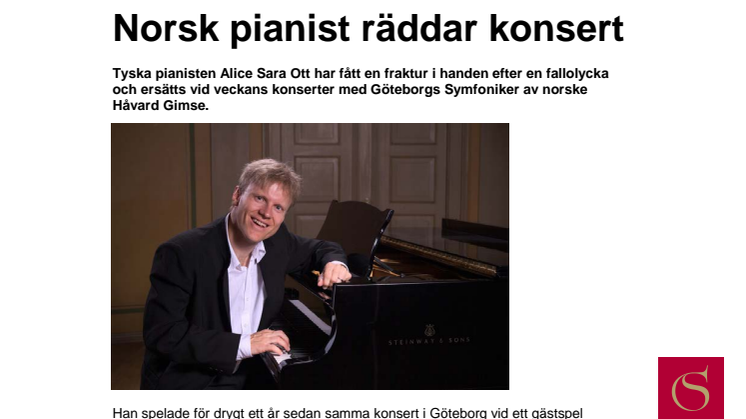 Norsk pianist räddar konsert