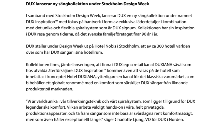 DUX lanserar ny sängkollektion under Stockholm Design Week