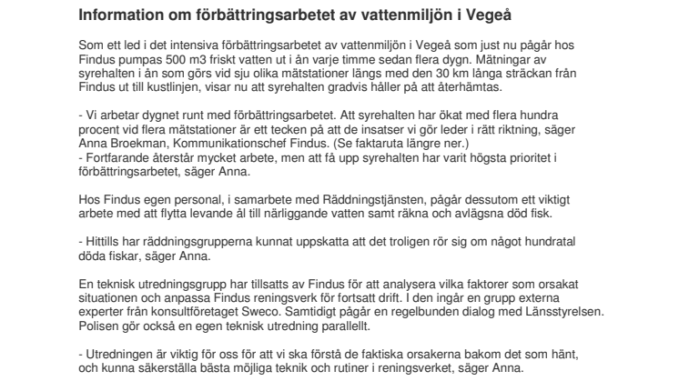 Information om förbättringsarbetet av vattenmiljön i Vegeå 