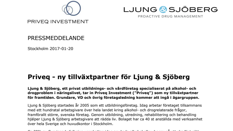 Priveq - ny tillväxtpartner för Ljung & Sjöberg