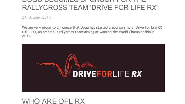 Dogu becomes Sponsor for rallycross team 'Drive for Life RX'