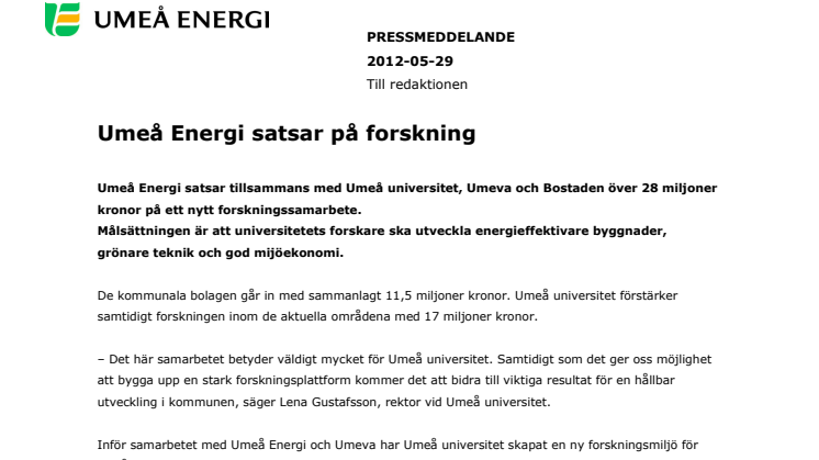 Umeå Energi satsar på forskning