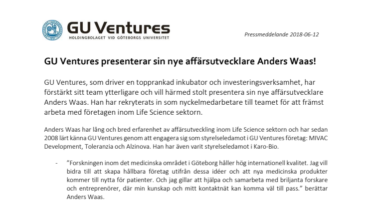 GU Ventures presenterar sin nye affärsutvecklare Anders Waas!