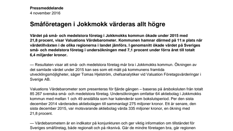 Värdebarometern 2015 Jokkmokks kommun