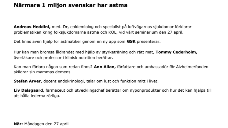 Närmare 1 miljon svenskar har astma