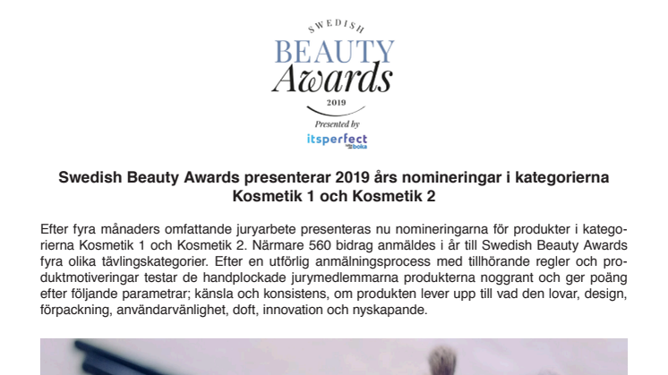 Swedish Beauty Awards presenterar 2019 års nomineringar i kategorierna Kosmetik 1 och Kosmetik 2