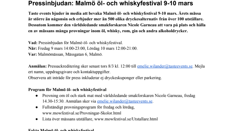 Pressinbjudan: Malmö öl- och whiskyfestival 9-10 mars