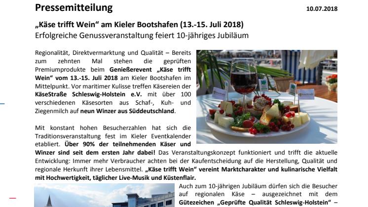 Genussfestival zum Wochenende - Käse trifft Wein am Kieler Bootshafen