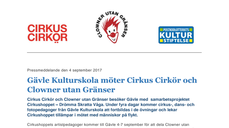 Gävle Kulturskola möter Cirkus Cirkör och Clowner utan Gränser