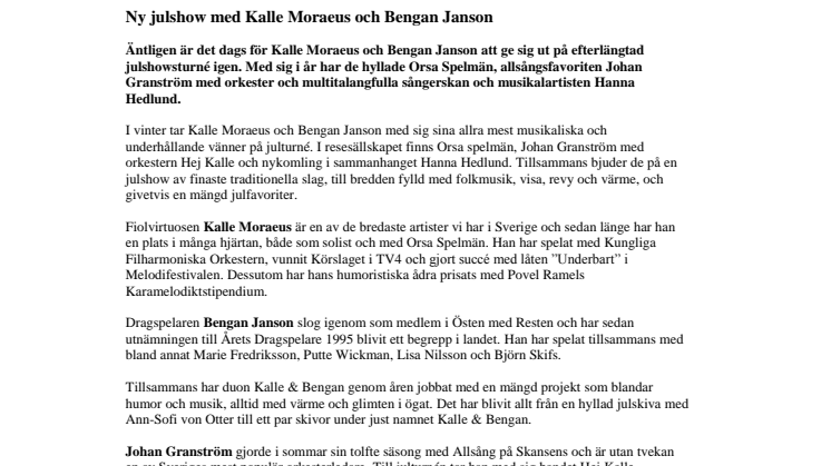 Ny julshow med Kalle Moraeus och Bengan Janson