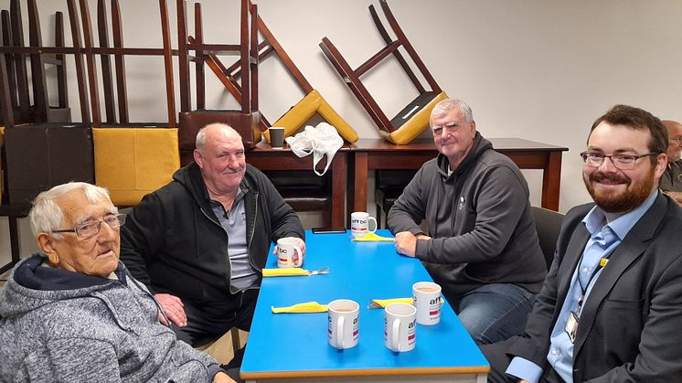 Cllr Eamonn O’Brien at the veterans breakfast hub with Roy Davey, formerly of the Royal Army Medical Corp, and veterans’ relatives Pete Sandiford and David Isaacs.