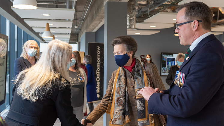 HRH The Princess Royal meets Co-Directors of the Northern Hub for Veterans and Military Families Research, Mrs Gill McGill and Professor Matt Kiernan.