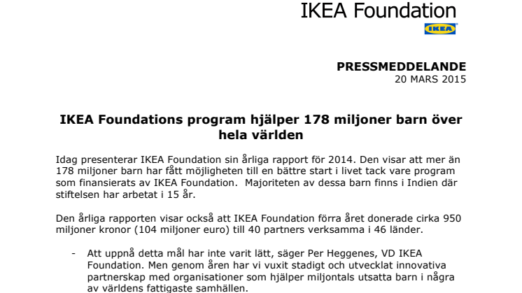 IKEA Foundations program hjälper 178 miljoner barn över hela världen 