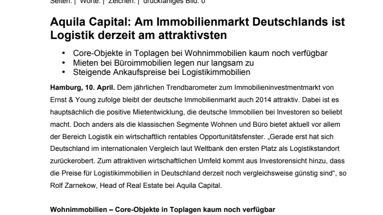 Aquila Capital: Am Immobilienmarkt Deutschlands ist Logistik derzeit am attraktivsten  