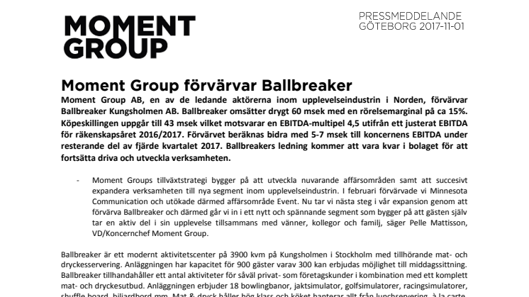 Moment Group förvärvar Ballbreaker  