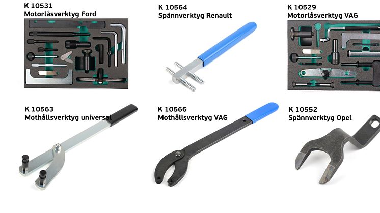 Kamasa Tools motorlåsverktyg - med artikelnummer och benämning