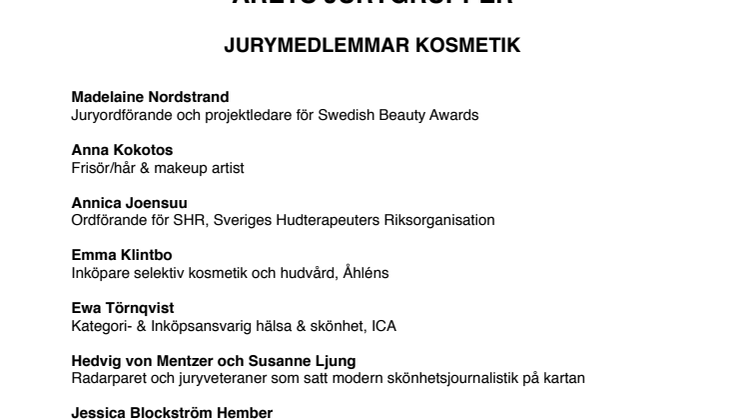 Jury Swedish Beauty Awards 2018