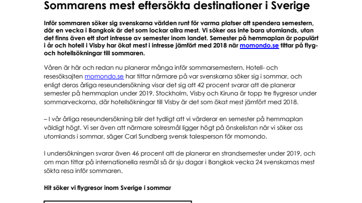 Sommarens mest eftersökta destinationer i Sverige