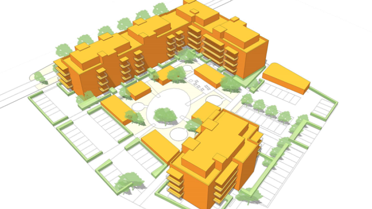 En skiss på hur byggnaderna kan komma att se ut. Bild: Jais arkitekter/ Midroc