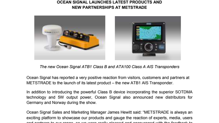 Ocean Signal Launches Latest Products and  New Partnerships at METSTRADE