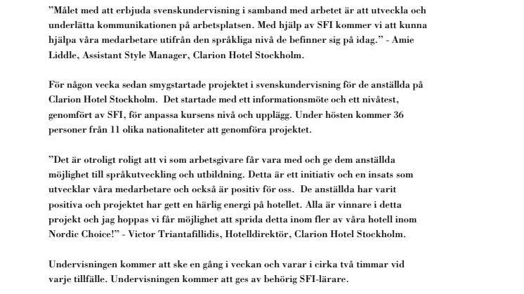 Undervisning i svenska med SFI och Clarion Hotel Stockholm