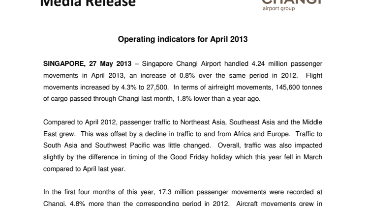 Operating indicators for April 2013
