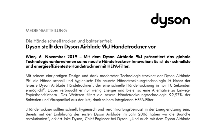 Dyson stellt den Dyson Airblade 9kJ Händetrockner vor