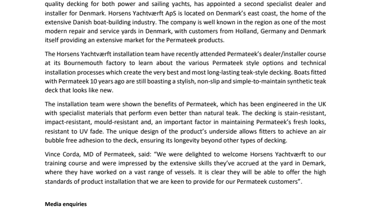 Permateek Appoints Danish Dealer and Installer
