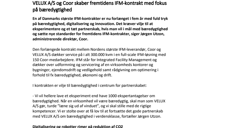 VELUX A/S og Coor skaber fremtidens IFM-kontrakt med fokus på bæredygtighed