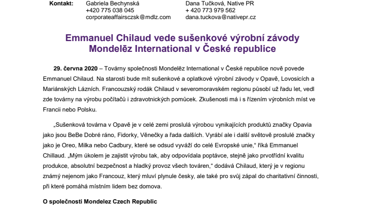 ​Emmanuel Chilaud vede sušenkové výrobní závody Mondelēz International v České republice