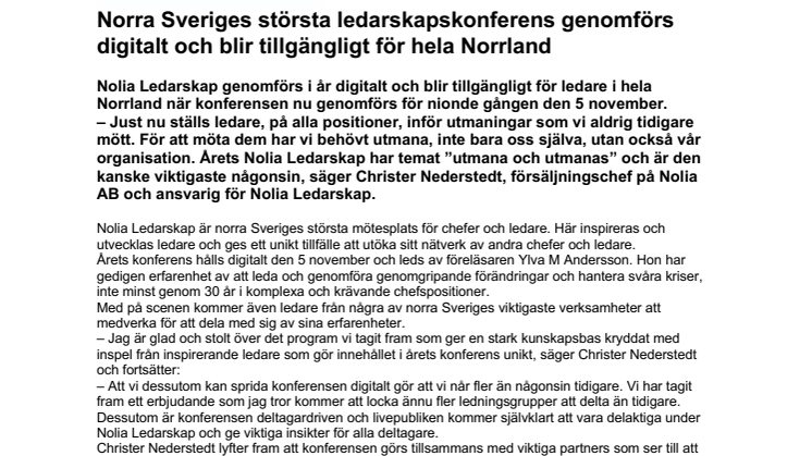 Norra Sveriges viktigaste ledarskapskonferens genomförs digitalt och blir tillgängligt för hela Norrland