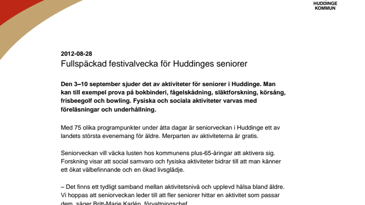 Fullspäckad festivalvecka för Huddinges seniorer