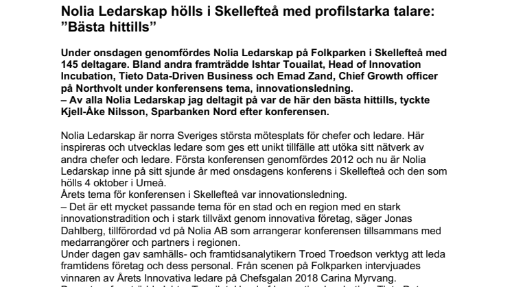 Nolia Ledarskap hölls i Skellefteå med profilstarka talare: ”Bästa hittills”