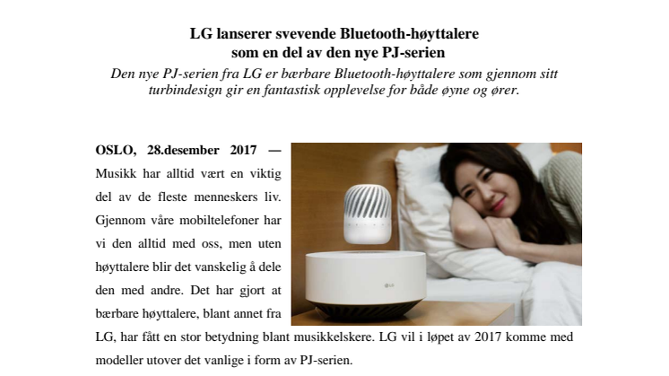 LG lanserer svevende Bluetooth-høyttalere  som en del av den nye PJ-serien
