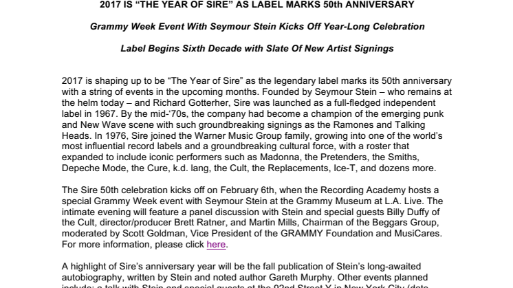 Sire Records press release 